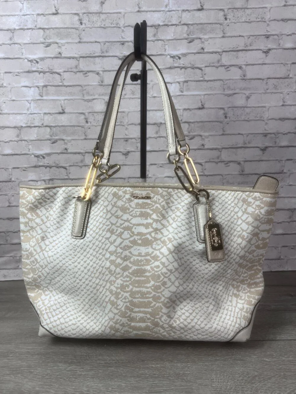 COACH #F72650 Leather Elle Chain Tote Bag, Chalk White